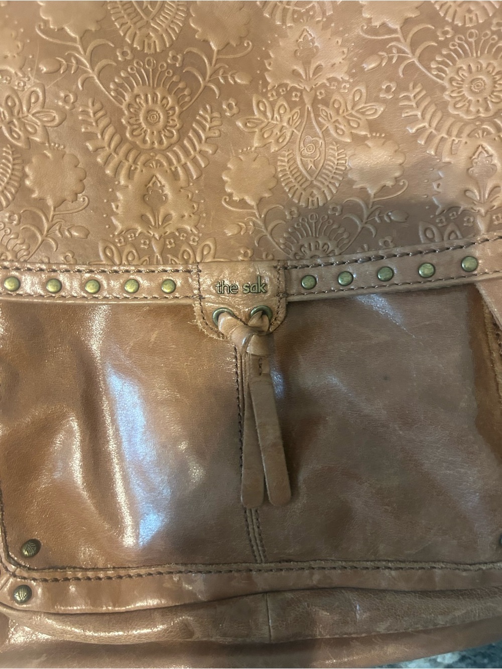 The Sak Embossed Leather Flap Backpack in Brown - Picture 2 of 8